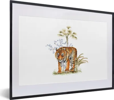 Produktbild von MuchoWow® MuchoWow® Gerahmtes Poster Tiger - Pflanze - Weiß 40x30 cm - Poster mit zchwarzem Bilderrahmen - Bilderrahmen - Poster im Rahmen