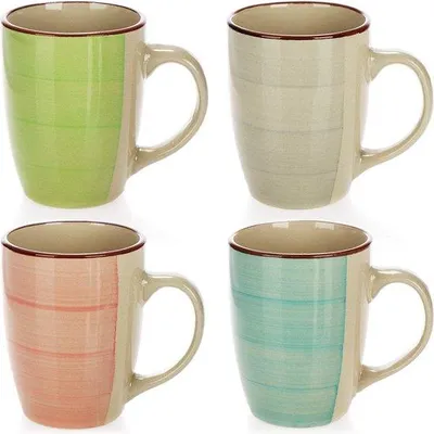 Produktbild von Keramische Kaffeebecher 4er Set - Moderne Kaffeebecher in Blau, Grün, Rosa und Beige - 260 ml - 4 Stück