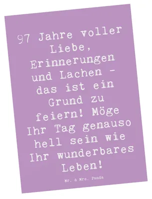 Produktbild von Mr. & Mrs. Panda Postkarte Spruch 97. Geburtstag - Lavendeltraum - Geschenk, Fotokarte, Postkarten, Geburtstagsfeier, unvergessliche Momente, Glückwunsch, Dankbarkeit