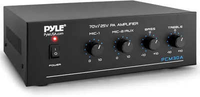 Immagine prodotto di Amplificatore stereo Bluetooth Pyle, mini amplificatore da 60 W con RCA, 2 ingressi microfonici, uscite da 25/70 V, LED