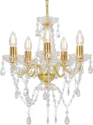 Image de Lustre avec perles de cristal Doré Rond 5 x E14