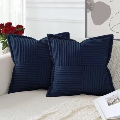 Produktbild von Ibenzoa® 2er-Set Kissenhüllen aus Kordvelours, Dunkelblau, 50 x 50 cm – weiche Dekokissenbezüge für Wohn- & Schlafzimmer
