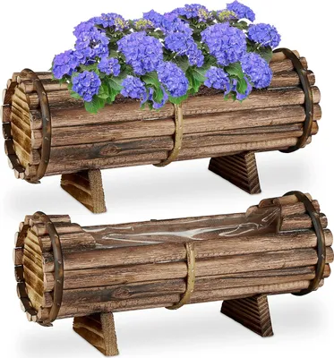 Produktbild von Famanu Pflanzenkasten Set aus 2 - Wetterfestes Kiefernholz, 18 x 40 x 14 cm, Braun