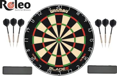 Zdjęcie produktu dla Tarcza do rzutek Winmau Blade 6 + 2 zestawy rzutek Roleo + 2 x pudełko na rzutki Roleo