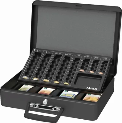 Produktbild von Geldkassette mit Euro-Zähl-Einsatz 37x29x12cm schwarz Packung mit 6 Stück
