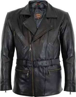 Produktbild von Herren Motorrad Lederjacke Lang aus echtem Rindsleder Dickes und weiches Leder(L)