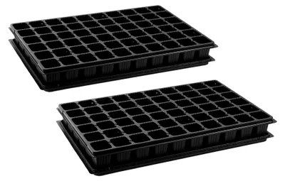 Produktbild von Anzuchtplatte für Tiefwurzler mit Untersetzer, 60 Pflanzlöcher, 2er-Pack, Saatplatte für 60 Töpfe 46x46 mm