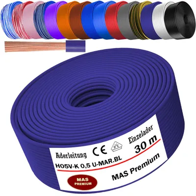 Produktbild von 30m Aderleitung H05 V-K 0,5 mm² Ultramarinblau Einzelader flexibel