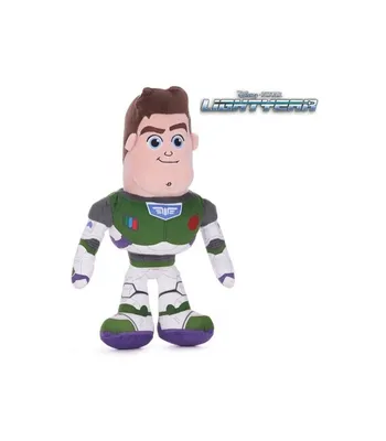 A plush toy of Buzz Lightyear from Disney Pixar's Lightyear movie, standing against a white background.