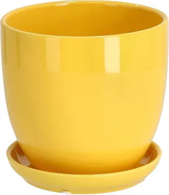 Image de Pot de fleurs en céramique Sierpot 20 cm de diamètre avec soucoupe jaune - pour fleurs plantes