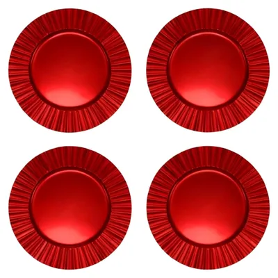 Produktbild von Platzteller Deko Set 4er oder 6er 33cm gewellter Rand glänzend in Rot oder Gold wiederverwendbar für Hochzeiten, Weihnachten und andere Feste (4, Rot)