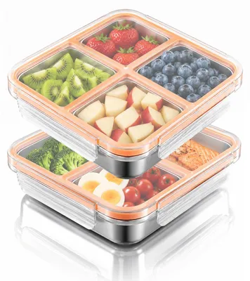 Snackbox 2er-Set 720 ml Edelstahl mit 4 Fächern, leckdicht