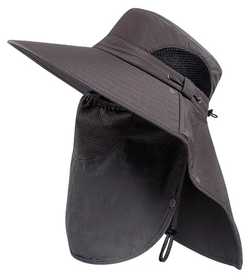 Produktbild von Anglerhut mit abnehmbarem Nackenschutz, verstellbar, winddicht, atmungsaktiv, mit breiter Krempe und UV-Schutz – ideal für Outdoor-Sportarten wie Wandern und Camping.