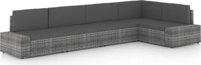 Produktbild von 5-tlg. Garten-Lounge-Set mit Kissen Grau Poly Rattan