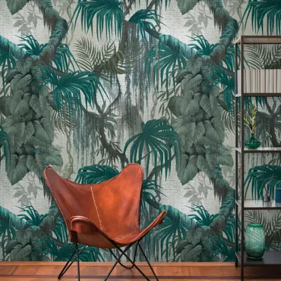 Productafbeelding van A.S. Creation, wandbekleding "Livingwalls", fotobehang "The Wall III", artikelnummer 398651. Eén rol, één motief, afmetingen 159 x 280 cm. Kleuren: groen, turquoise, grijs