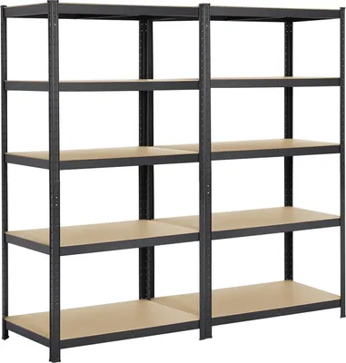 Produktbild von Yaheetech 2er Set Lagerregal 180x90x60cm, Schwerlastregal max. 1750 kg, 5 Böden Kellerregal, aus Metall, Schwarz