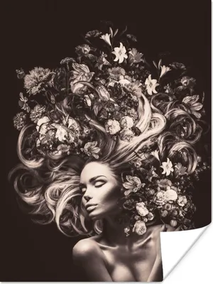 Produktbild von MuchoWow® Poster Blumen - Frau - Natur 60x80 cm - Schlafzimmer Dekoration