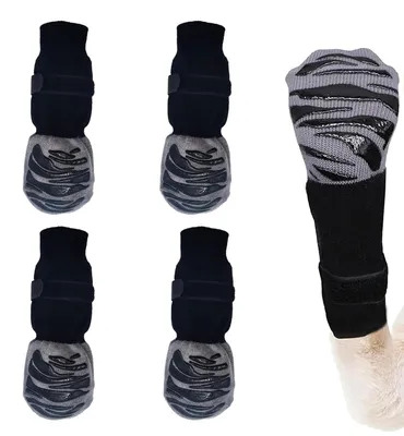 Imagen del producto de Calcetines protectores para patas de perro, juego de 4 unidades, resistentes, antideslizantes, talla L, para uso en interiores y exteriores