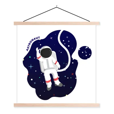 Produktbild von MuchoWow® Textilposter Illustration - Astronaut - Kinder 60x60 cm mit holzfarbenen Rahmen - Wanddekoration