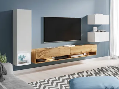 Produktbild von MIRJAN24 Wohnwand Amadeo, Stilvoll Wohnzimmer-Set, TV-Schrank, Mediawand (Weiß / Weiß Hochglanz + Wotan, ohne Beleuchtung)