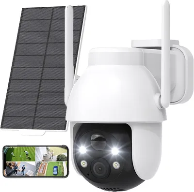 Image de 2K 3MP caméra de surveillance extérieure solaire 360° PTZ caméra de surveillance extérieure batterie WLAN caméra avec détecteur de mouvement PIR couleur vision nocturne