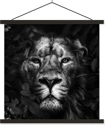 Produktbild von MuchoWow® Textilposter Löwe - Tiere - Dschungel - Schwarz - Weiß 120x120 cm mit schwarzem Rahmen - Aufhängungsset