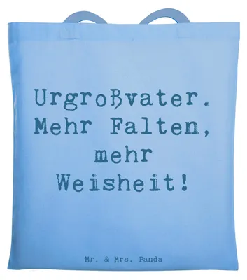 Produktbild von Mr. & Mrs. Panda Tote Bag Spruch Urgroßvater Weisheit - Sky Blue - Geschenk, totebag, Erbe, Jubiläen, Erinnerungen, Freude, Einkaufstasche, Erlebnisse, Lächeln, Ahnen