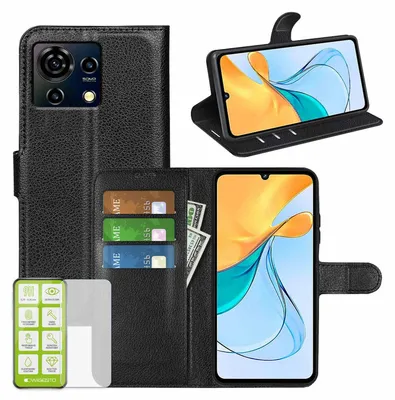 Obrázok produktu pre Puzdro na mobilný telefón ZTE Blade V50 Vita – čierne puzdro z umelej kože + tvrdené sklo H9