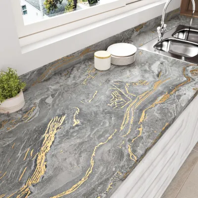 Produktbild von Solidchoice – Wanddekoration mit grau-goldenen Marmoroptik, selbstklebend