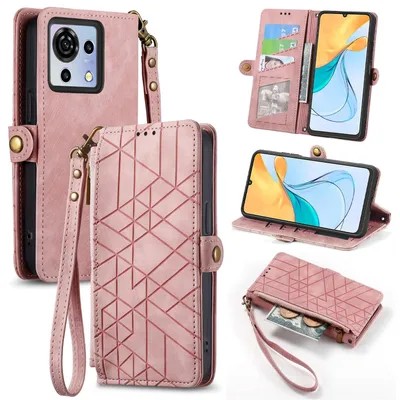 Produktbild von Für ZTE Blade V50 Vita Kunstleder Zipper Wallet Tasche mit Schlaufe Schutz Hülle Case Cover Rosa
