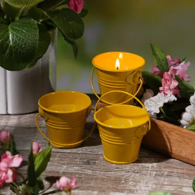 Produktbild von Duftkerzen CITRONELLA - Outdoor Kerzen im Metalleimer - H: 5,5cm - gelb - 3er Set