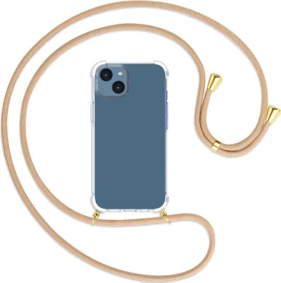 Produktbild von Handykette Backcover-Schutzhülle mit Band (Metall goldfarben) für Apple iPhone 14 (6.1'') - beige
