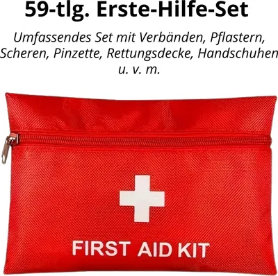 Produktbild von 59-tlg. Erste-Hilfe-Set – Wasserdichte Notfalltasche für Outdoor, Camping & Reisen