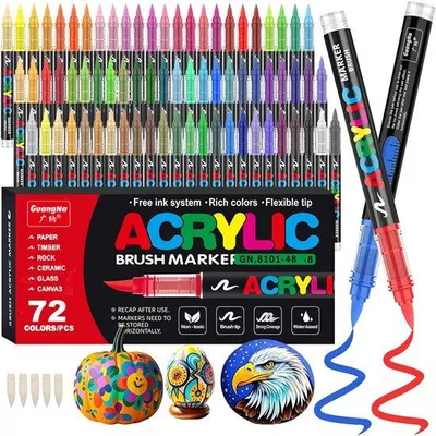 Produktbild von PromoHome® 72-teiliges Acrylstift-Set - Wasserfeste Acrylmarker mit flexibler Spitze für Stein, Glas, Keramik, Leinwand, Papier, Holz