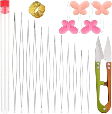 Produktbild von Perlennadeln Set 19 Stück Große Augen Perlennadeln zum Auffädeln von Perlen, Sticknadeln und Nähnadel aus Edelstahl, Ideal für Perlen, Schmuckherstellung und Handwerksprojekte