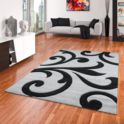 Produktbild von Designer Teppich Maui Grau Schwarz Ranken, Größe:140x200 cm