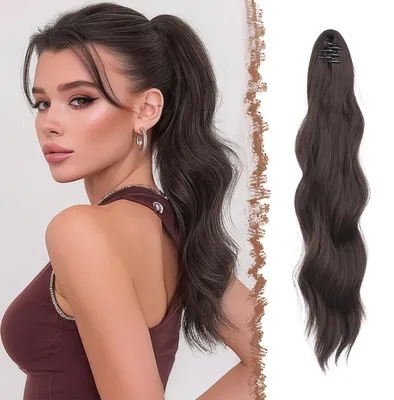 Produktbild von Haarteil Pferdeschwanz Clip-in 50 cm Gewellt Braun Synthetik
