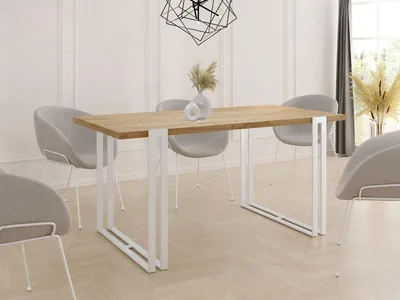 Produktbild von Ausziehbarer Esstisch - Großer Tisch im Loft-Stil mit Weiße Metallbeinen 160 bis 260 cm - Industrietisch für das Wohnzimmer - Spacesaver - Craft Eiche - 160 x 90 cm