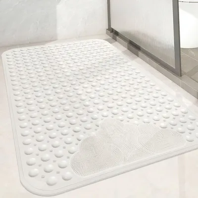 Image de Tapis de douche antidérapant, 80x120 cm, en TPE, blanc, avec ventouses, lavable en machine