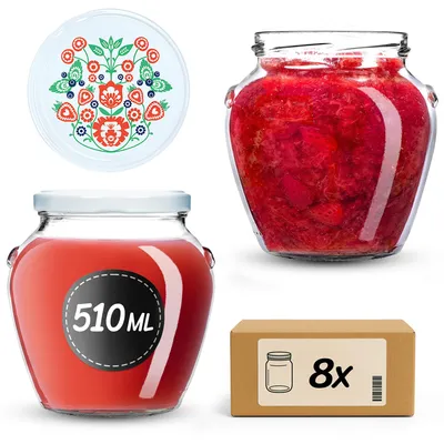 Produktbild von KADAX Einmachgläser 510 ml mit Schraubdeckel fi82mm, Schraubgläser mit Deckel, Einkochgläser, Sturzgläser zum Einkochen (Folklore, 8 Stück)