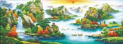 Image de Broderie de diamants paysage de montagne 52x140 cm