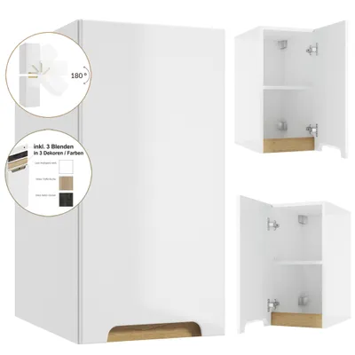 Produktbild von Badezimmer Unterschrank Hängeschrank drehbar um 180° SOFIA-107 in weiß, Hochglanz lackiert, B/H/T: 30/60/45 cm