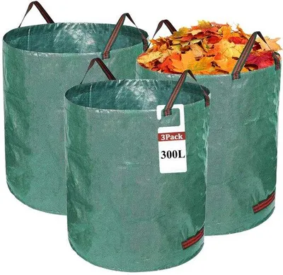 Obrázek produktu pro 3x 300 l ocelový pytel Extra Stabil – opakovaně použitelné pytle na listí se 4 držadly a dvojitým dnem, voděodolné, skládací, vhodné na posekanou trávu, listí a zelený odpad – odolné pytle na zahradní odpad