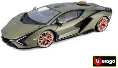 A die-cast model of a Lamborghini Sian FKP 37 car in electric gold.
