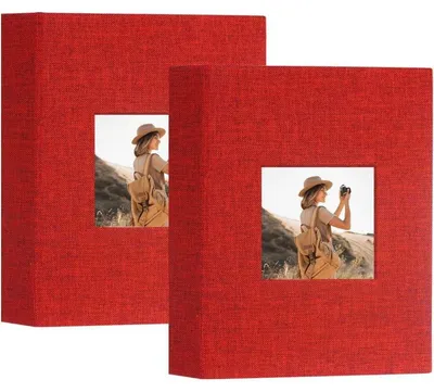 Productafbeelding van Fotoalbum, insteekalbum, linnen, rood, 2 stuks, geschikt voor 100 foto's, formaat 10x15 cm