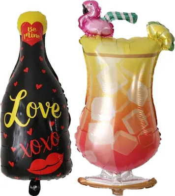 Immagine prodotto di Palloncino in foil cocktail bicchiere e bottiglia, Love xoxo, 90 cm ca
