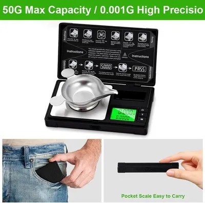 Productafbeelding van Digitale weegschaal 50 g/0,001 g, mini-zakweegschaal met LCD-display en achtergrondverlichting, kalibratiegewicht, milligramweegschaal v