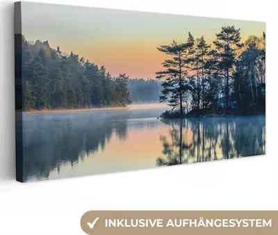 Produktbild von MuchoWow® - Leinwandbilder - Wasser - Bäume - Natur - Landschaft, Wandbild, Wanddeko Bilder Wohnzimmer, 40x20 cm