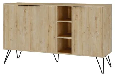 Image de Console en panneau mélaminé et métal chêne 142 x 83 x 35,6 cm