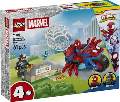 Productafbeelding van LEGO ǀ Marvel Spidey en zijn Supervrienden: Spidey op motor vs. Rhino - Superheldenspeelgoed met motor en 2 minifiguren - Cadeau voor jongens vanaf 4 jaar en fans van de serie - 11206